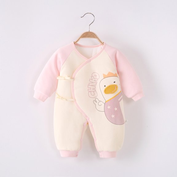 Yidarton Baby Jumpsuit Newborn Autumn And Winter Cotton Jacket Boneless Baby Clothes Warm Jumpsuit Padded Gown Pink