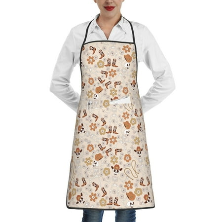 

Gaeub Halloween Dancing Cowboy Skeleton Kitchen Cooking Aprons Adjustable Bib Apron Waterdrop and Oil Resistant Kitchen Chef Apron for Women Men