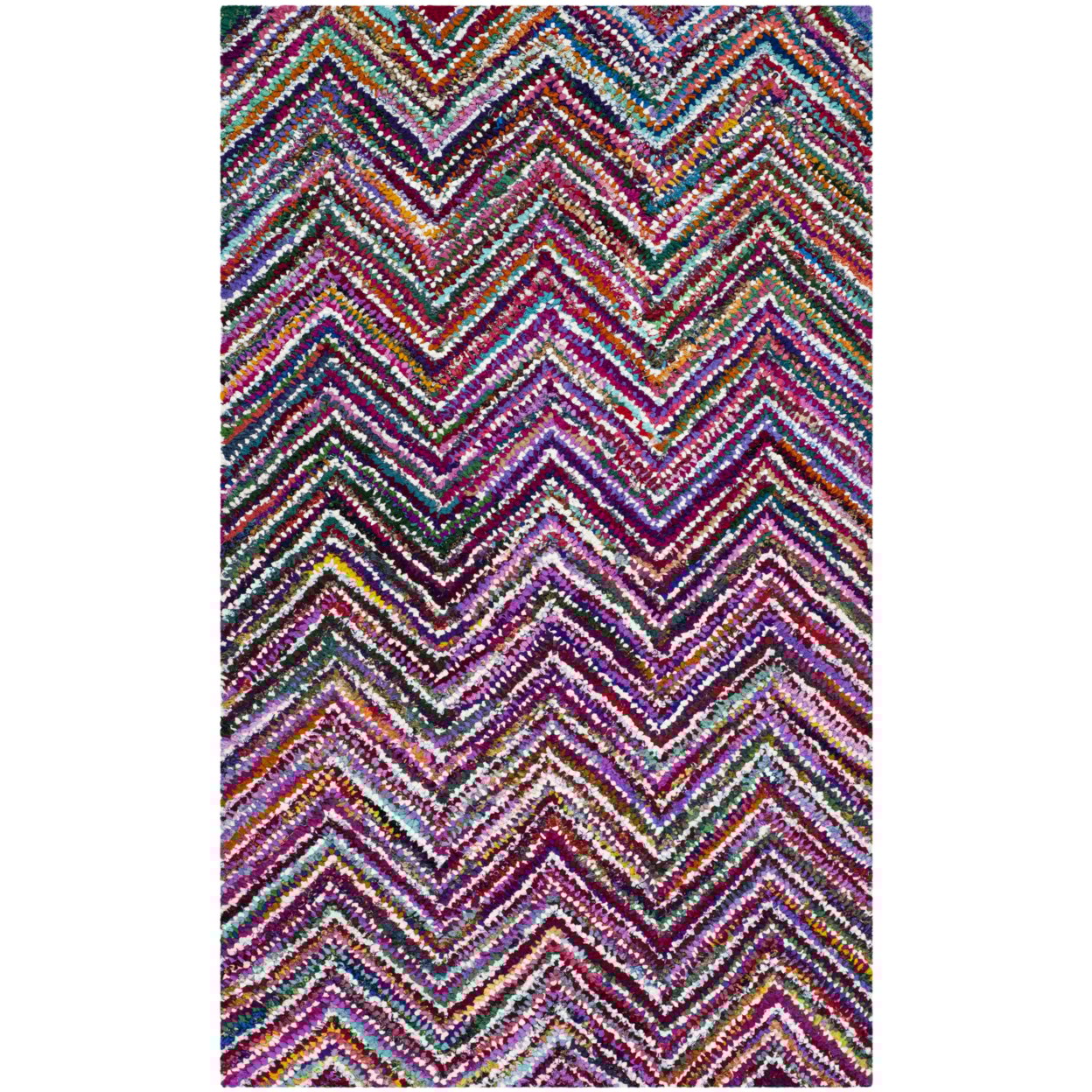thumbnail image 2 of SAFAVIEH Nantucket Suzette Zigzag Stipes Cotton Area Rug, Multi, 8' x 8' Round, 2 of 10