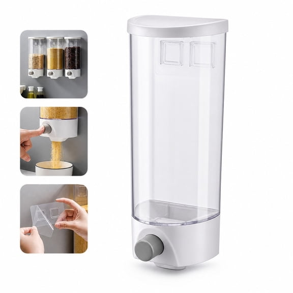 Grain Storage Container 1500ml, Wall-mounted Cereal Dispenser, Kitchen Food Canister, Airtight Rice Bean Oat Container with Measuring Cup & More