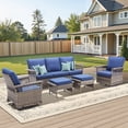 thumbnail image 6 of PPorfamilia 5 Piece Outdoor Patio Furniture Sets, All-Weather Rattan Conversation Sofa Sets with Rocking Swivel Chairs and Navy Cushions, 6 of 11