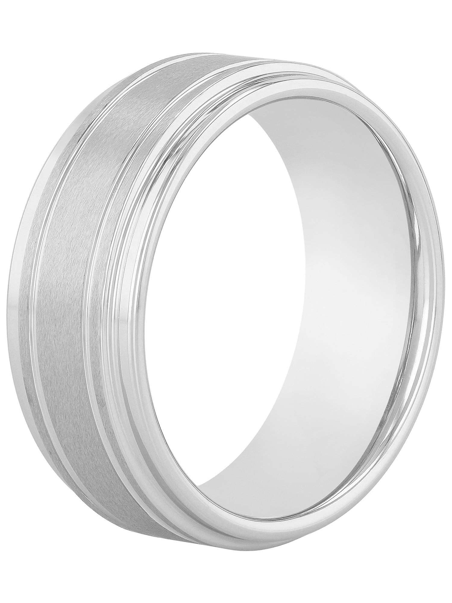Men's White Finish Tungsten Grooved Step Edge 9MM Wedding Band by Brilliance Fine Jewelry - Men's Ring