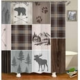 thumbnail image 3 of 4PCS/Set Wildlife Shower Curtain, Vintage Brown Rustic Wooden Board Deer Bear USA Flag Western Texas Star Barn Cabin Hunting Wild Animal Bathroom Decor, Non-Slip Bath Rugs, Cabin Rules, 3 of 7