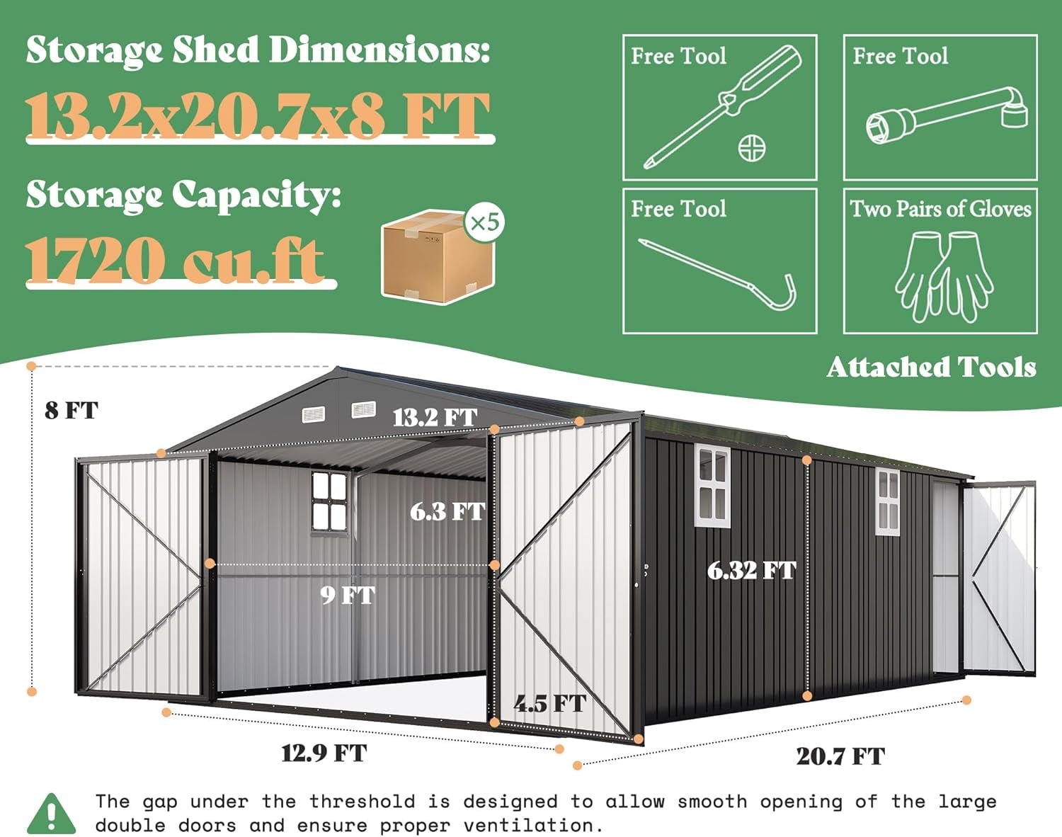 Jocisland 13.2x21x8 ft Outdoor Storage Shed, Huge Metal Garage