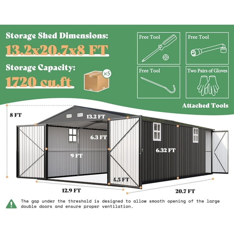 Jocisland 13.2x21x8 ft Outdoor Storage Shed, Huge Metal Garage