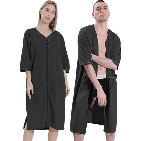 

[BRAND CLEARANCE!]Womens Bathrobe Short Sleeve Nightdress Zip Robe Ladies Nightgown Solid Color Pajamas Absorb Water Soft Couple Pajamas