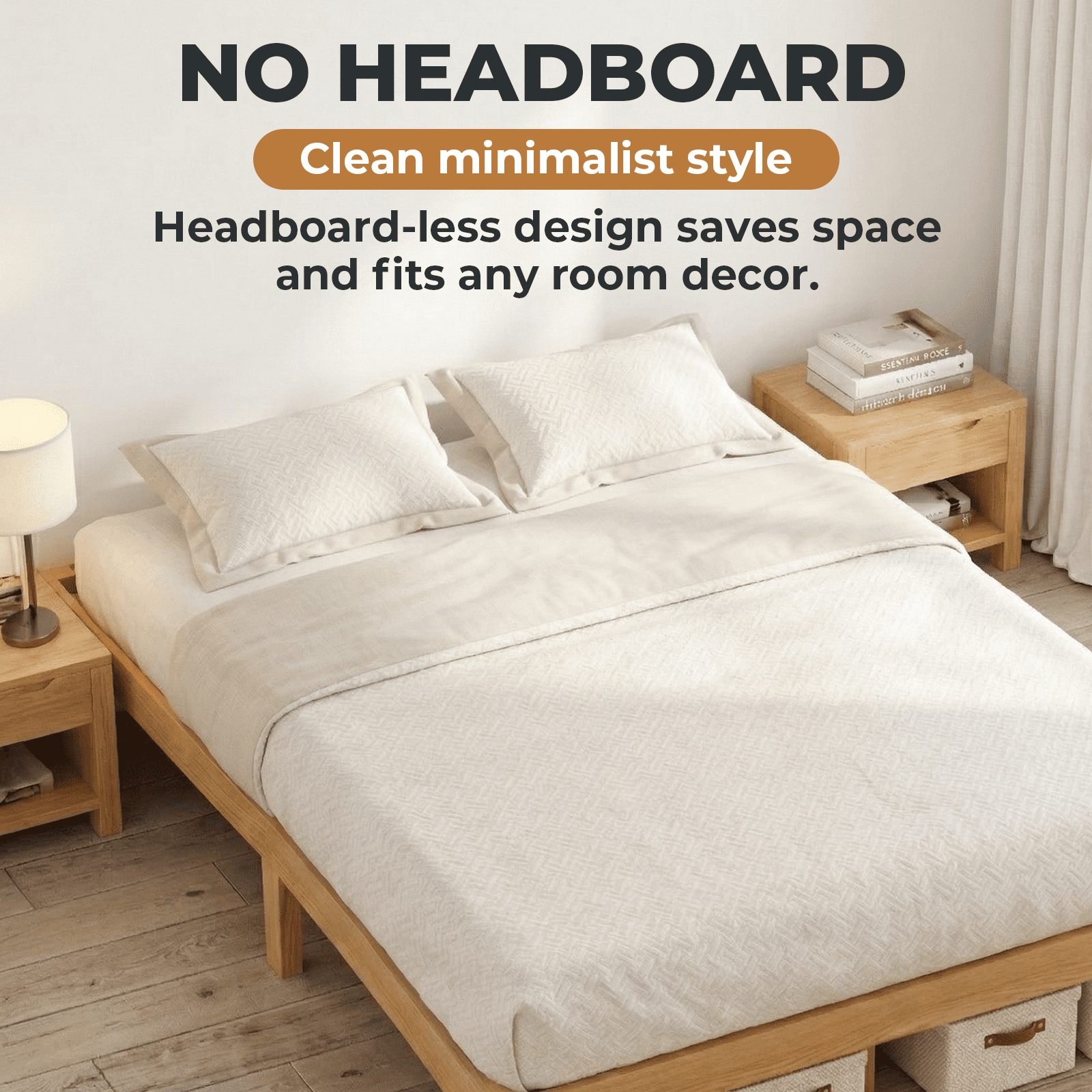 Alvantor Solid Wood Platform Bed Frame, Natural Pine, No Box Spring Needed, Underbed Storage – Twin, Full, Queen, King