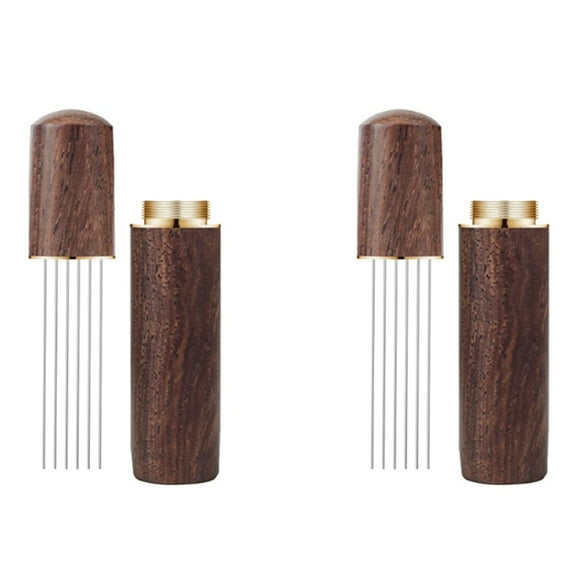 2X Espresso Coffee Stirrer Distribution Tool Portable Tools,6 Needles Walnut Color