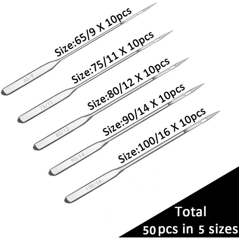 NEEDLES Sサイズ 50pc Universal Sewing Machine Needles, Sizes 65/9 to 100/16, For