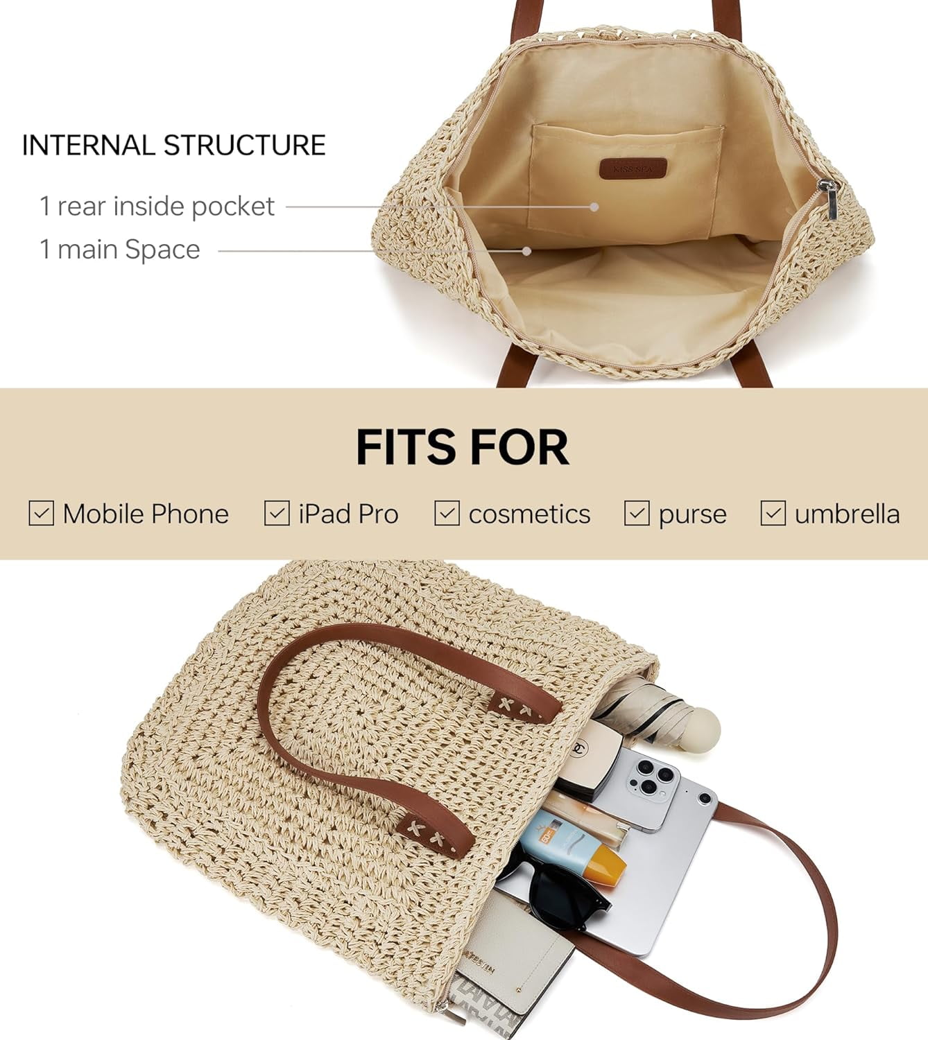 Straw Beach Bag Leather Tote Bag for Women Beach Purse Shoulder Woven Crochet Bag Purses for Women 2024 Clutch Purses Beach