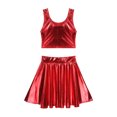 thumbnail image 3 of YONGHS Women's Alien Set Cheer Leader Outfit Metallic Crop Tank Top with Ruffle Skirt Hair Hoop Red XL, 3 of 7