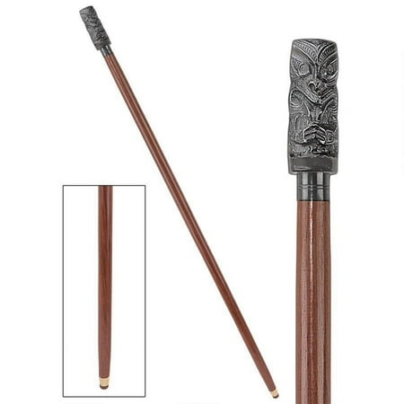 Design Toscano Tiki Luau Cast Metal Handle Hardwood Walking Stick