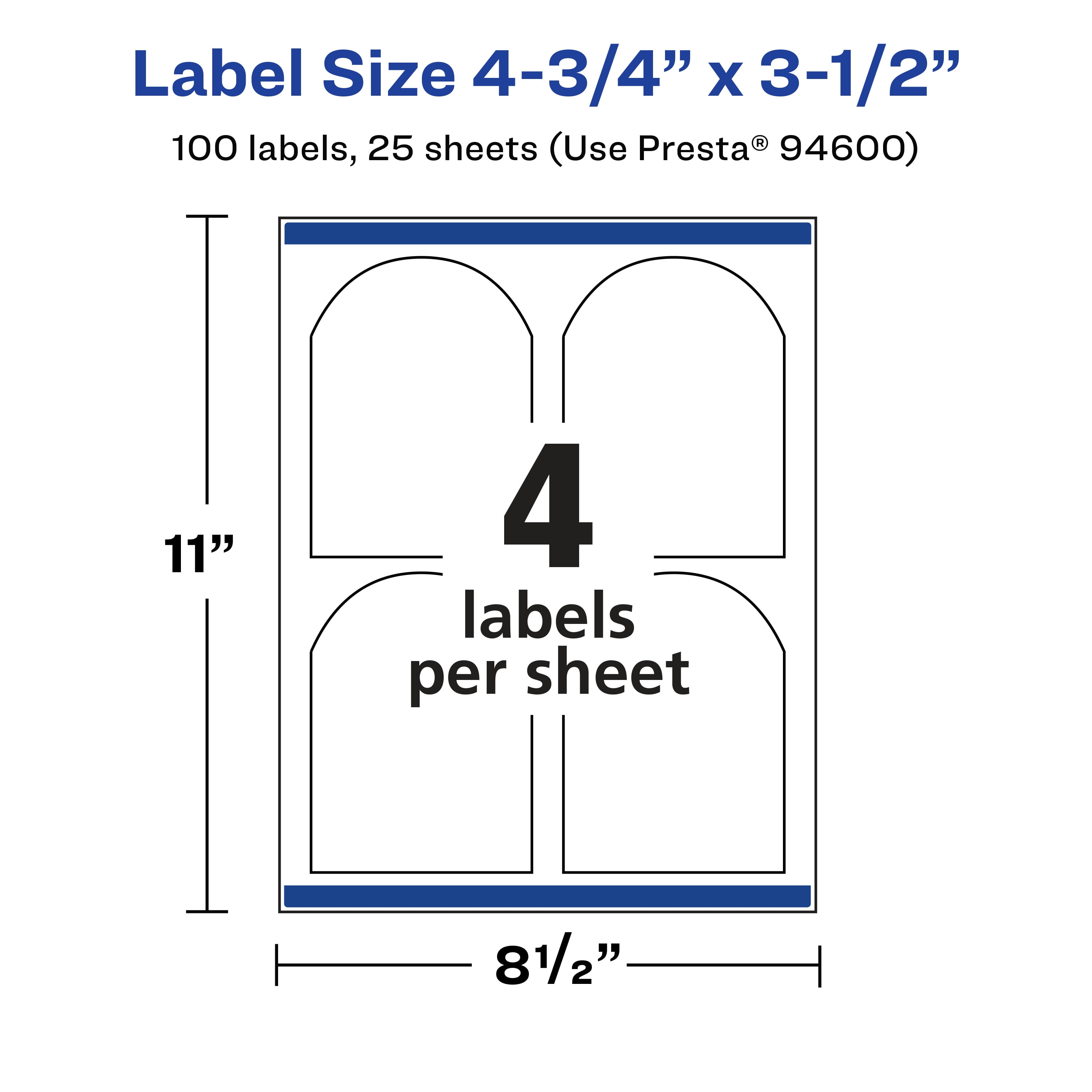 Avery Matte White Arched Labels, 4.75" x 3.5", 100 Labels