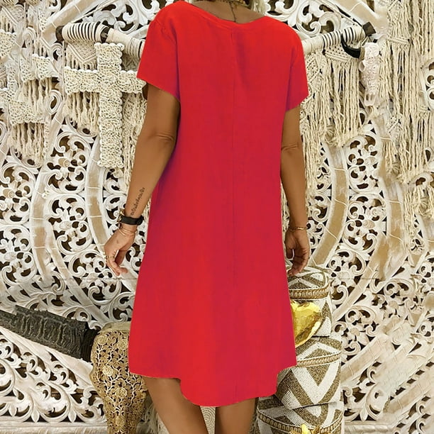IDALL Summer Dresses,Petite Dresses Women's Relaxed Solid Color Fit Terry  Cotton And Short Sleeve V Neck Dress Elegant Dresses,Modest Dresses,Womens Dresses  Red Dress L - Walmart Business Supplies