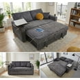 thumbnail image 3 of 65in Sleeper Sofa Bed, Convertible Pull Out Couch with Small Table, USB Ports, Cup Holders & 5-Level Adjustable Backrest, 3 in 1 Corduroy Loveseat Sofa for Living Room, Bedroom, Apartment (Gray), 3 of 7