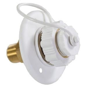 Aqua Pro Fresh Water Inlet 27893 Used For RV Fresh Water System; Surface Mount Flange Type; 1/2 Inch Male Pipe Thread Inside Connection; 1-1/4 Inch Diameter Cutout Size; 3 Inch Outside Diameter
