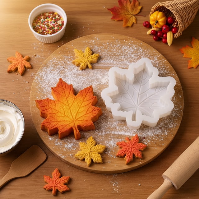 Aodebiao Golden Maple Leaf Silicone Cake Mold, Non-Stick Baking Pan for Cakes, Cookies, Chocolates, Oven & Dishwasher Safe, Easy Release, Heat-Resistant Bakeware, Rust-Proof Durable Dessert Maker