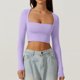 thumbnail image 4 of Blusa Mangas Largas Camisa recortada básica Jersey Camisa corta Mujer Ropa de calle con ajuste ajustado Kuymtek Púrpura T XL para Mujer, 4 of 6