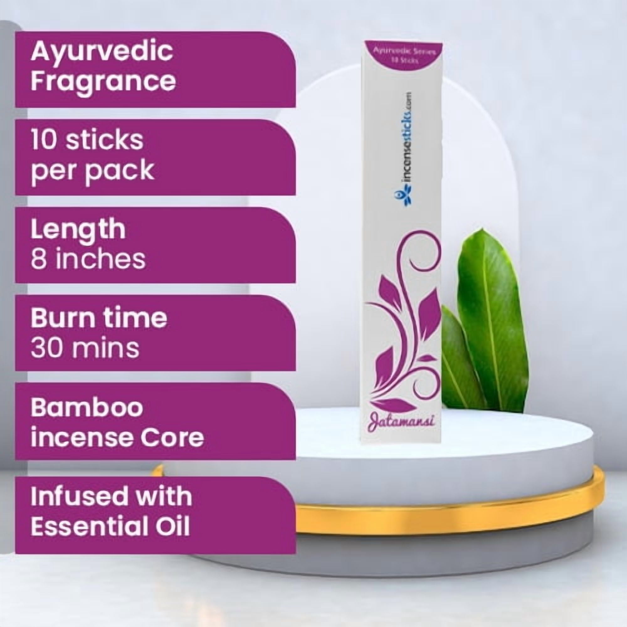 Jatamansi Incense Sticks 8" - 10 Packs, 10 Sticks Each | Earthy & Subtly Sweet Fragrance