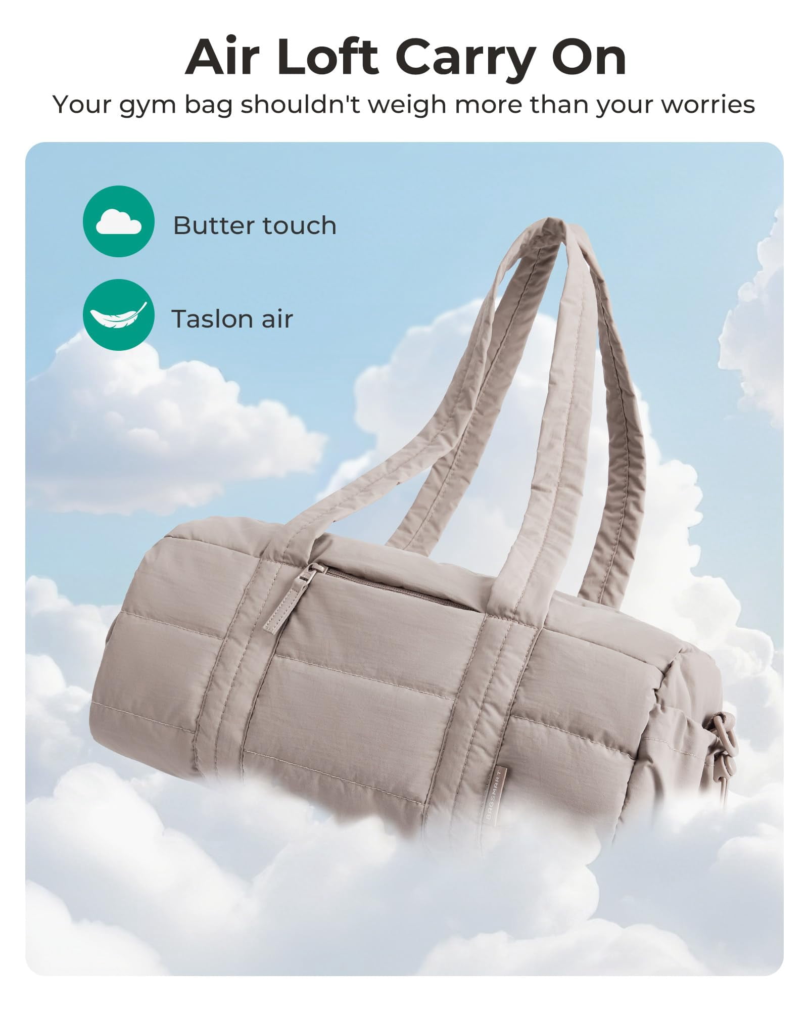 BAGSMART Reiki Gym Bag for Women, Yoga Mat Duffle Bag with Wet & Dry Pocket, Quilted Sports Bag for Weekend/Swimming, Camel
