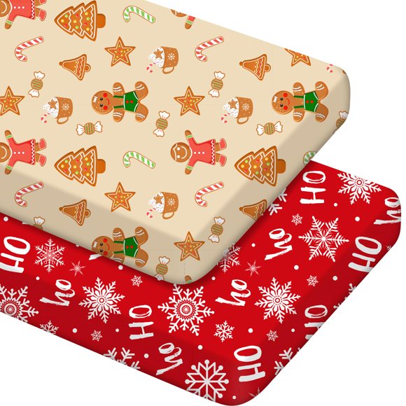 Sábanas navideñas para cuna Mindsoft con forma de copo de nieve y pan de jengibre, 132 x 71 cm