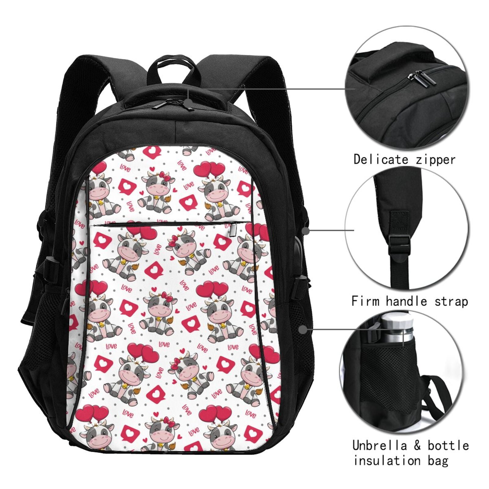 Vsdgher Caring Cow Print Travel Laptop Backpack, Laptops Backpack with USB Charging Port, Water Resistant Computer Bag Gift for Men & Women