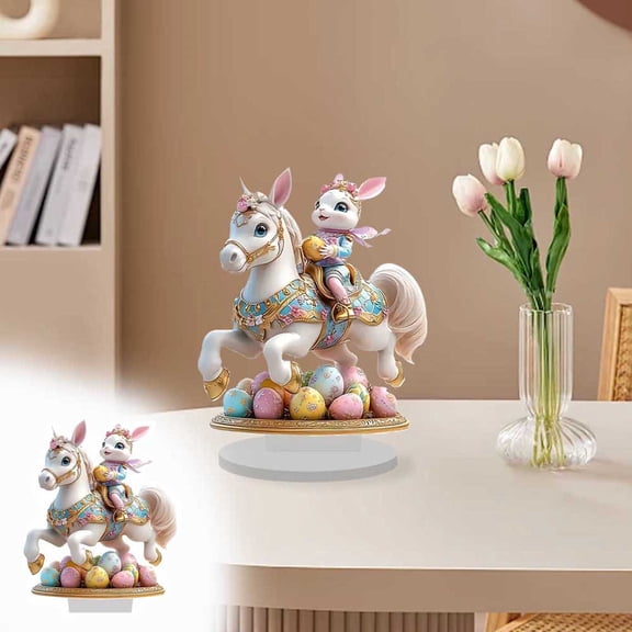 Easter Rabbits Decorations, Acrylic Easter Egg Animal Ornaments Featuring Cute Bunny Designs for Desktop and Bedroom Decor, Perfect Holiday Gift and Home Furnishings for Youth's Room Blahzhy