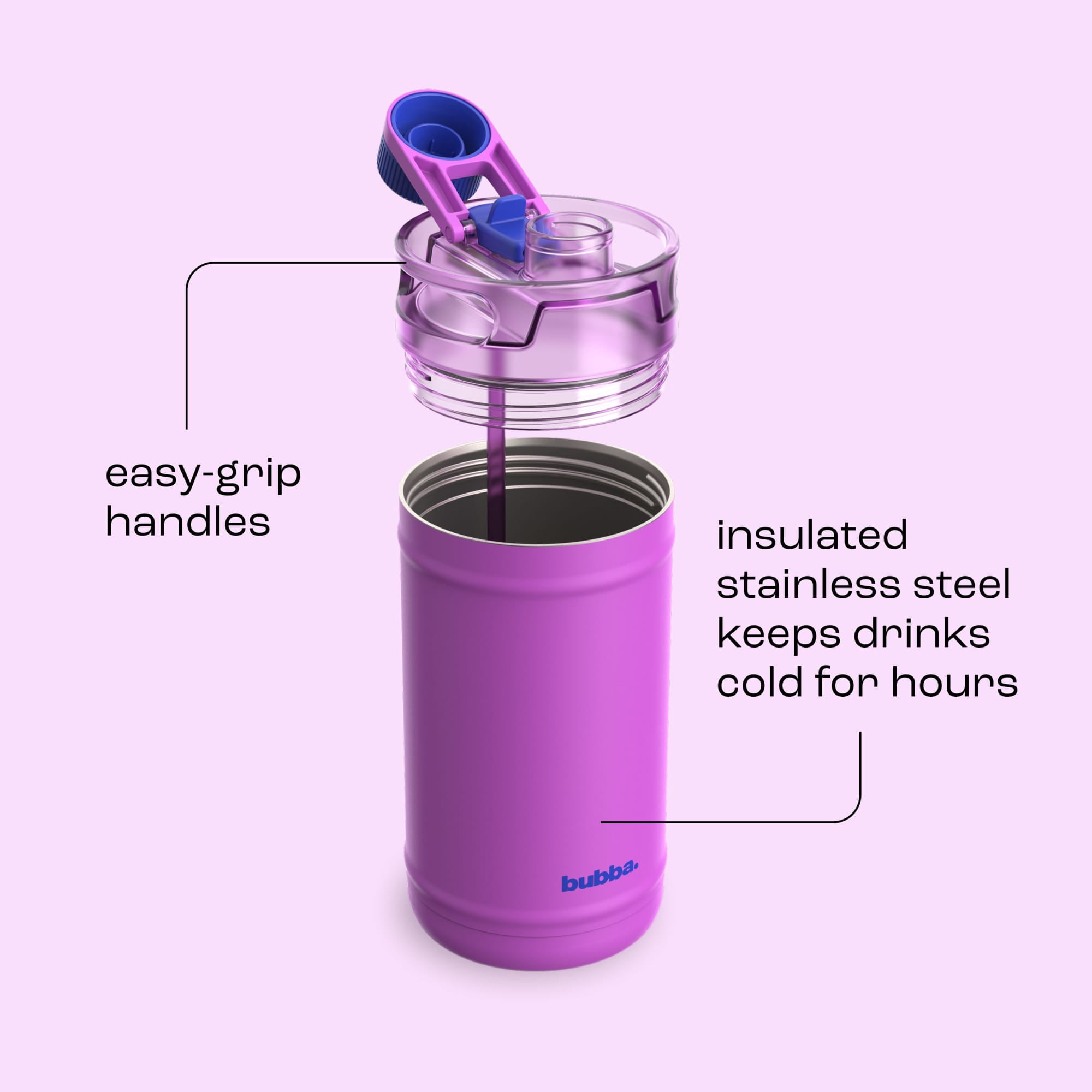 Bubba 64oz DualSip Insulated Stainless Steel Water Jug with Built-In Straw and Drink Opening and Carrying Strap, Moodbooster Purple/Blue