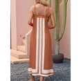 thumbnail image 5 of Women Bohemian Floral Dress Summer Casual Color Block Maxi Beach Overall Dress Coverups Dark Brown S, 5 of 8
