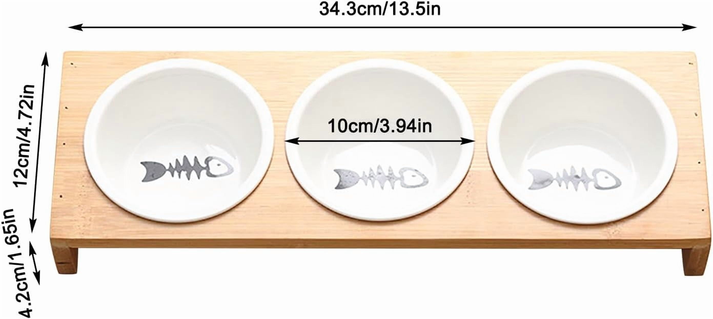 3 Bowls Cute Ceramic Pet Dish, Durable Elevated Dog Bowl, Slanted for Digestion, Anti-Slip Cat Food Bowl with Stand for Cats Dogs Small Pets Easy to Indoor Water (White) P