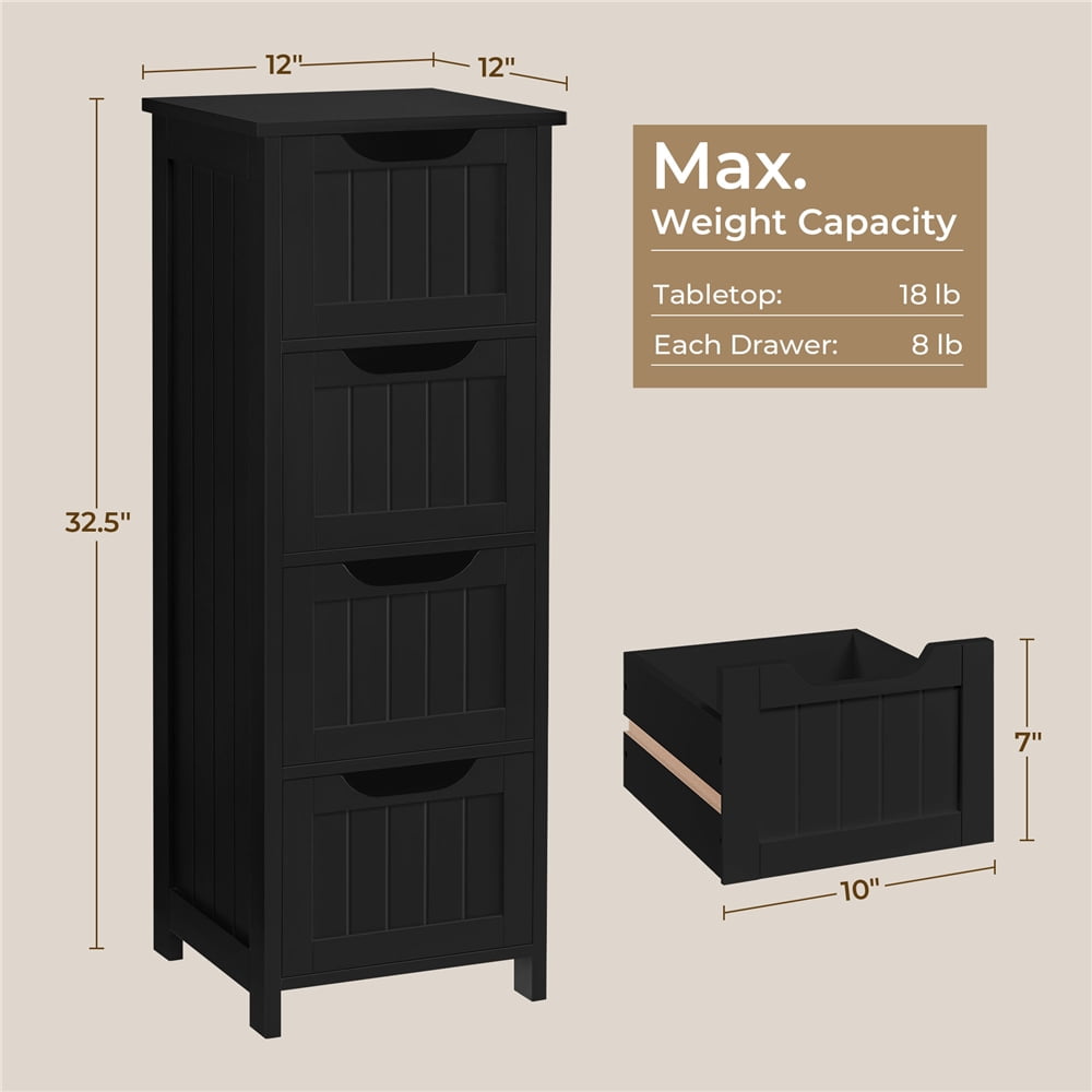 Yaheetech 4-Drawer Slim Floor Cabinet for Bathroom, Living Room, Black