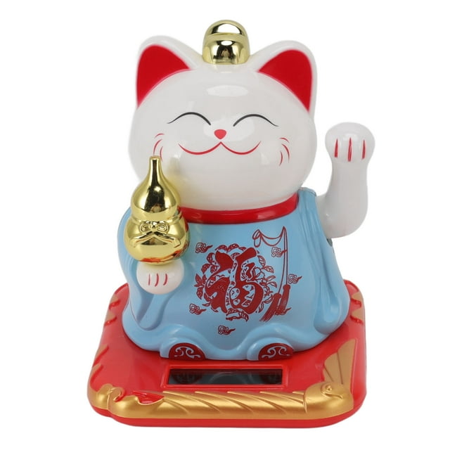 Lucky Cat Ornament, Bright Colors Cat Sculpture Light Induction Solar Light Receiving Panel For Office Blue