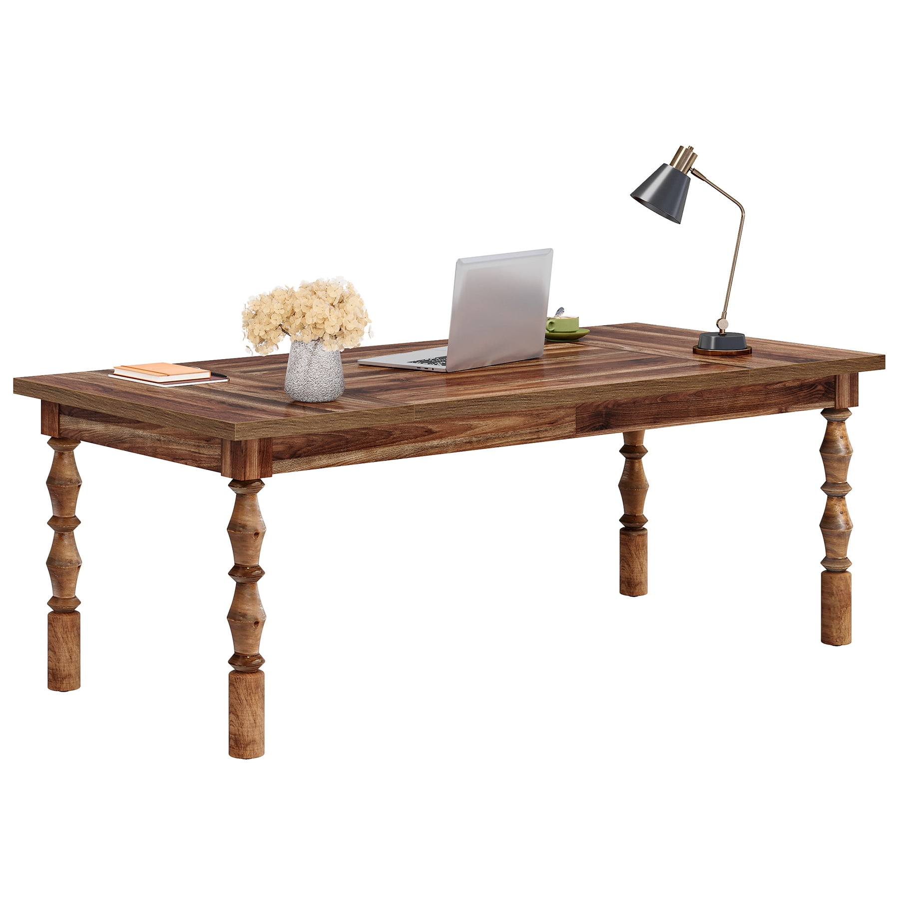 Tribesigns 62.2-Inch Large Wood Executive Desk, Farmhouse Style Writing/Study Table, Business Office Workstation Furniture with Carved Turned Legs, Walnut