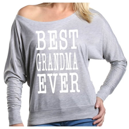 Shop4Ever Women's Best Grandma Ever Grandparent Off Shoulder Long Sleeve (Best Slope Shoulder Dreadnought)