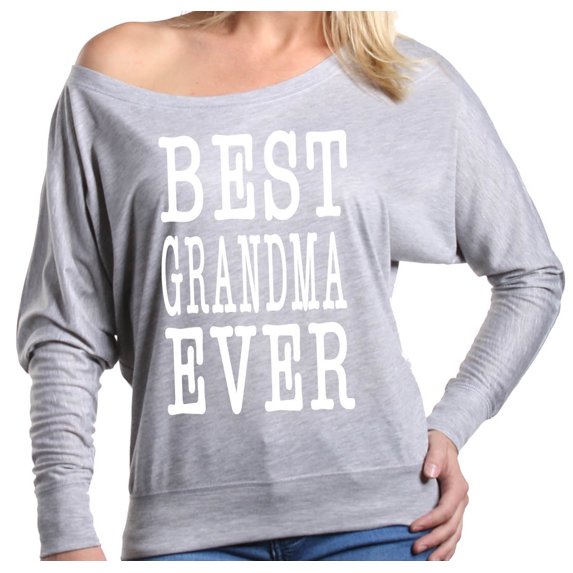 Shop4Ever Women's Best Grandma Ever Grandparent Off Shoulder Long Sleeve Shirt