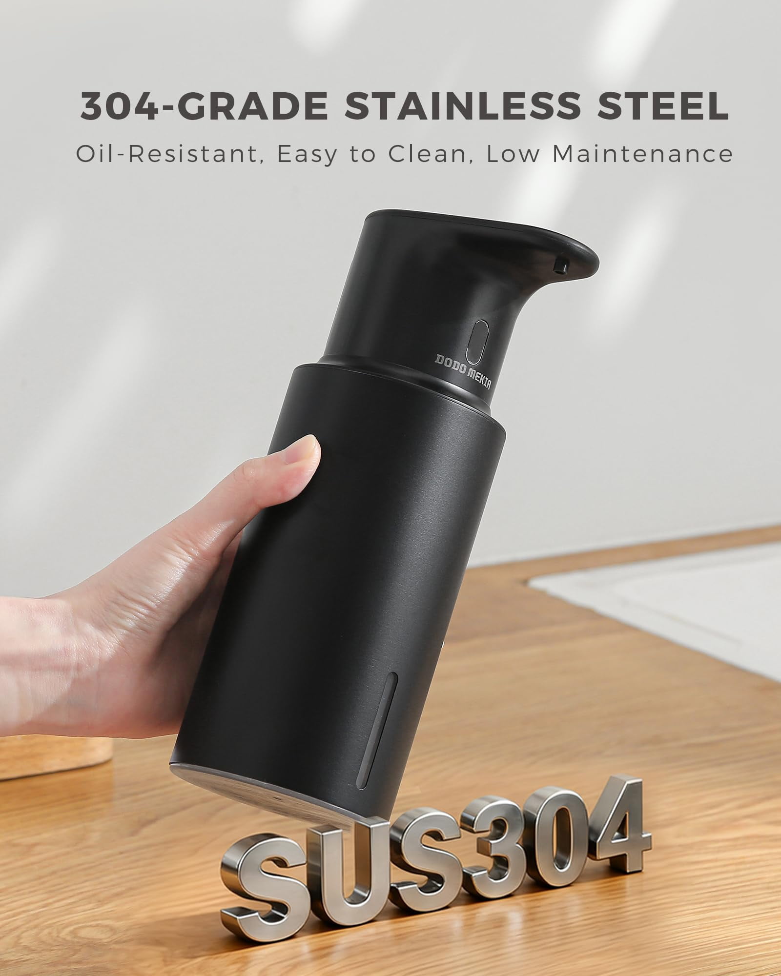 DODO MEKIA Automatic Liquid Soap Dispenser Touchless, 16.2oz/480ml Rechargeable, 3 Adjustable Liquid Levels, IPX5 Waterproof, for Kitchen Bathroom, Stainless Steel
