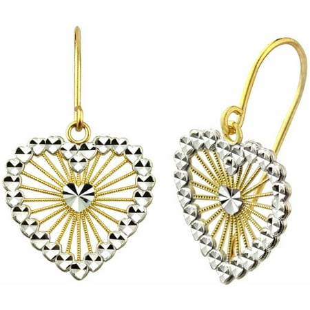 US GOLD 10kt Gold Starburst Heart Dangle Earrings
