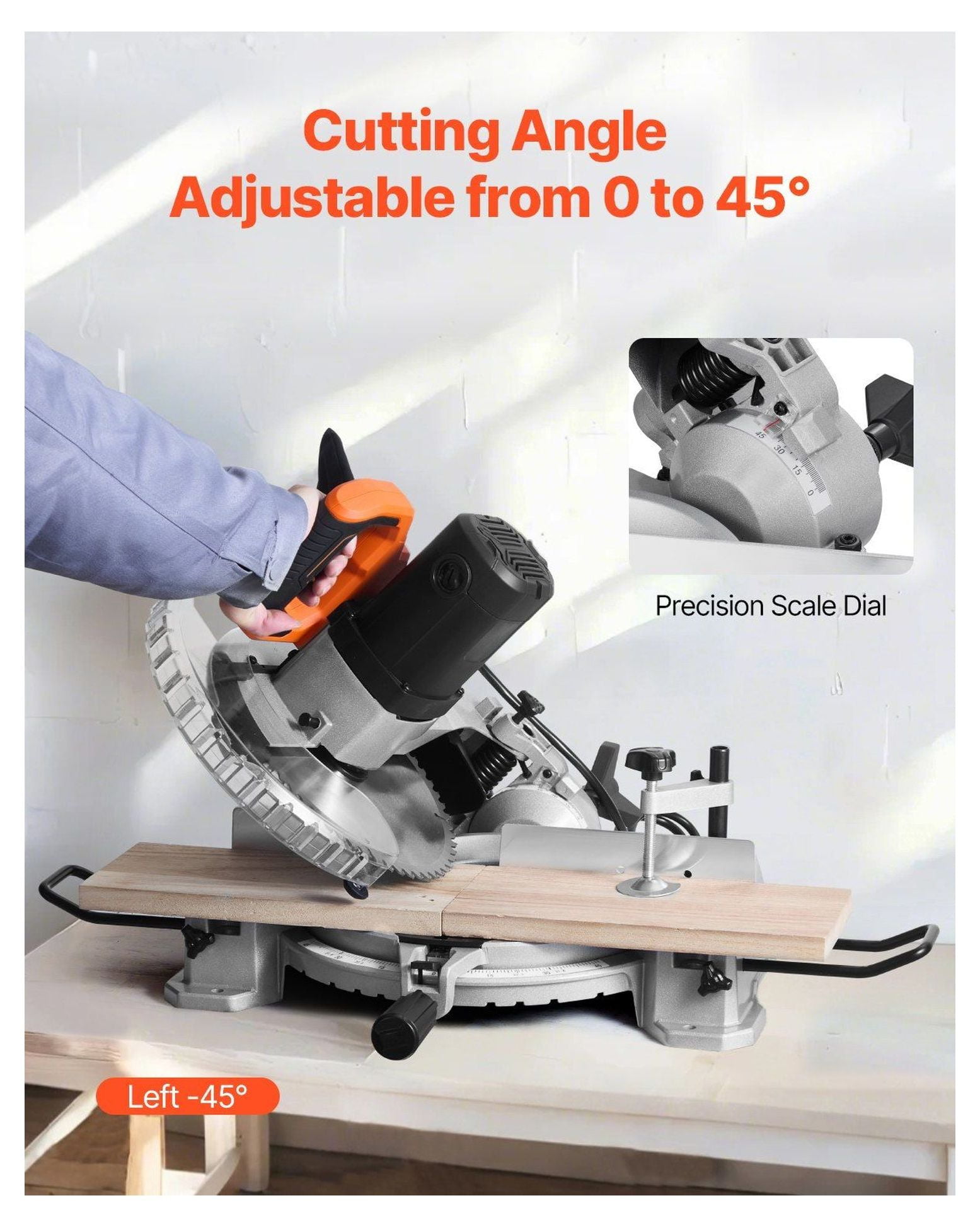 10-Inch Compound Miter Saw, 15 Amp Single Bevel Miter Saw with 60T Blade, LED Guide, 0-45° Bevel Cut, Corded Electric Miter Saw for Woodworking