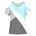 thumbnail image 3 of Njoeus Womens Summer Shirts V Neck Cold Shoulder Tops for Women Casual T Shirts Women Short Sleeve Tops Color Block Tees Blouse Trendy S-3XL, 3 of 4
