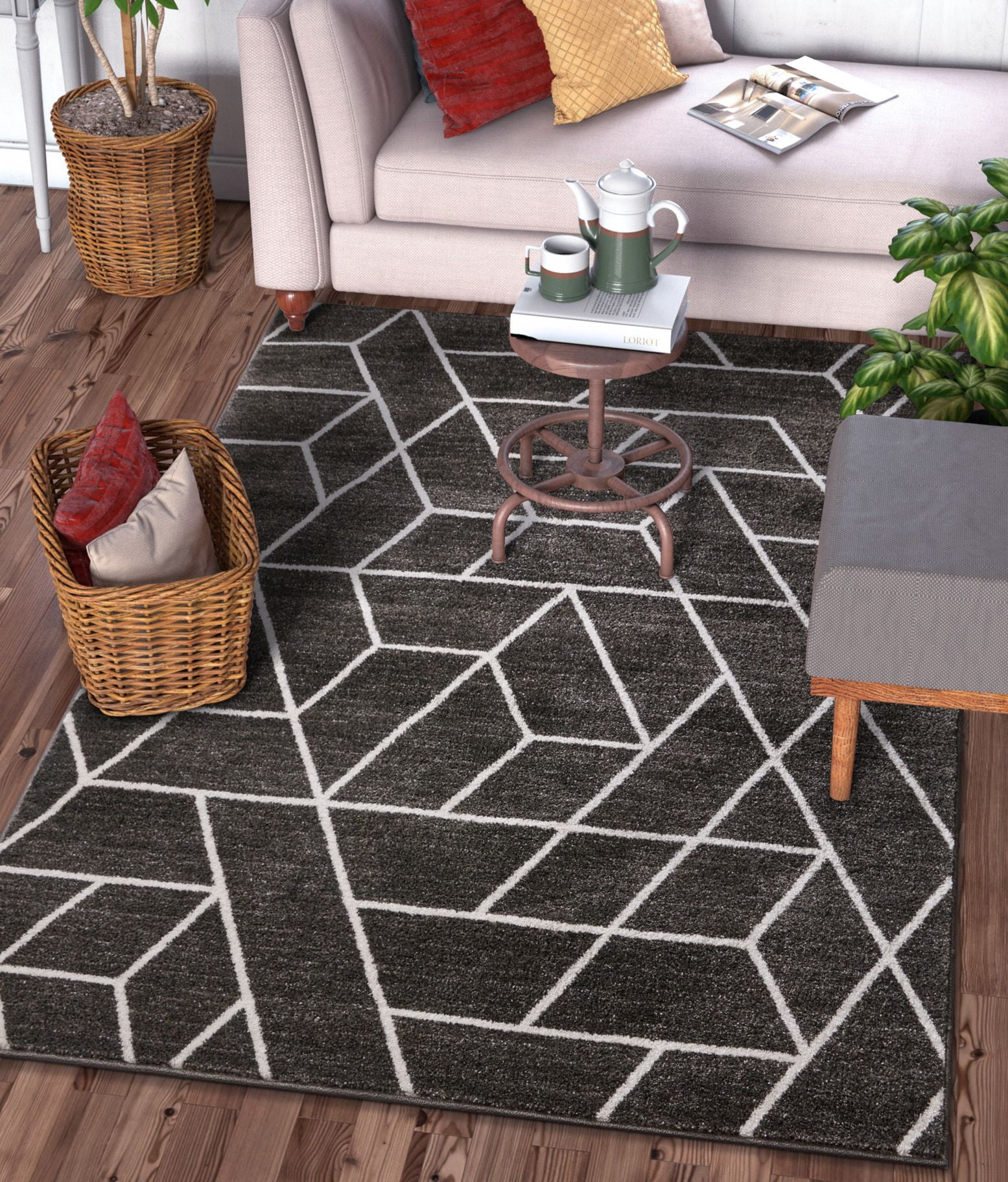 Well Woven Plaza Geometric Grey Modern Lines Angles Tiles Shapes Area