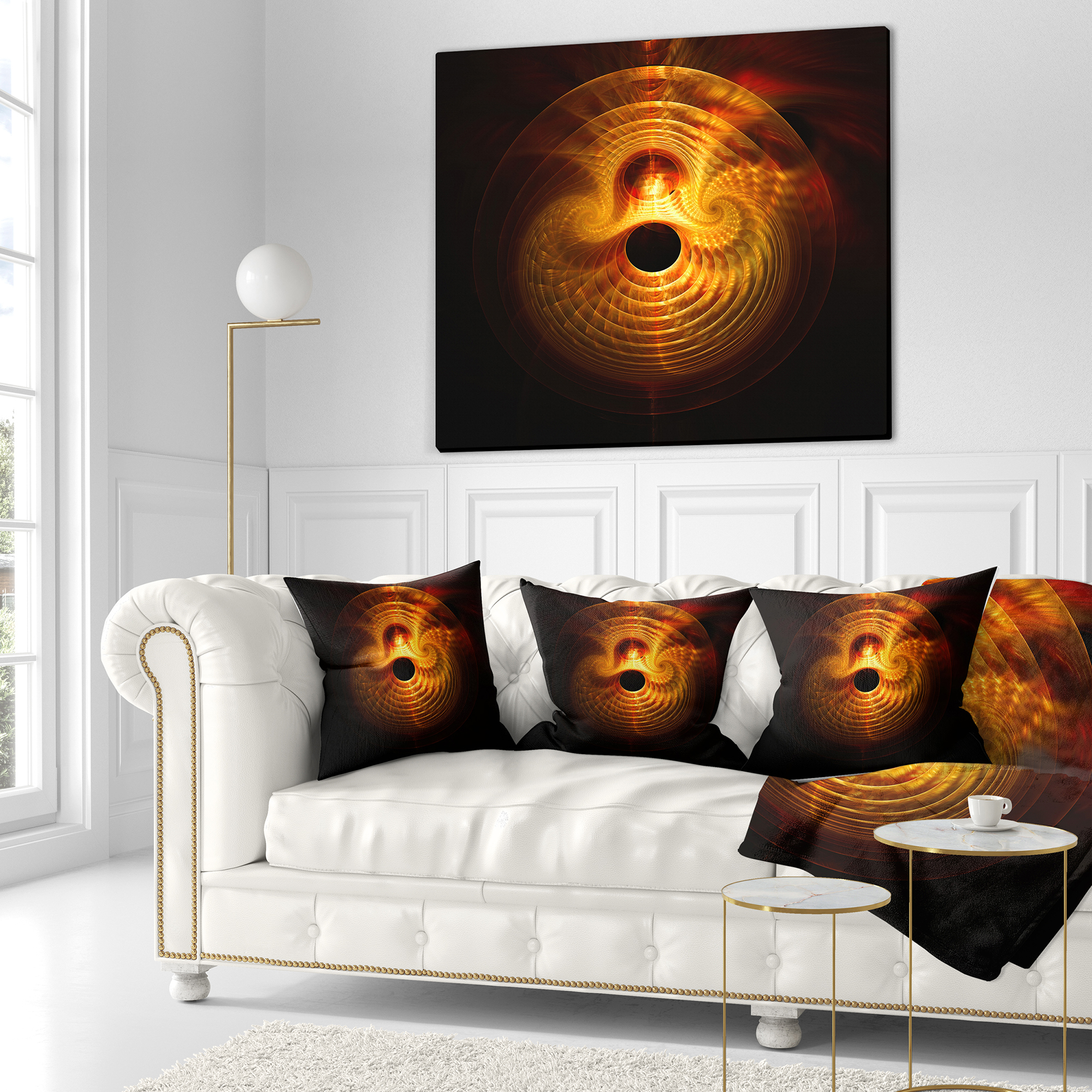Designart Bright Yellow Magical Lights - Abstract Throw Pillow - 18x18