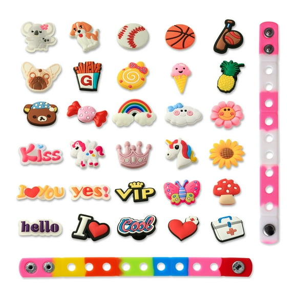 Kids Shoe Charms Bracelets Set 32 PCS Cute Shoe Decoration Charm Gifts for Girls and Teens Birthday Party, Christmas