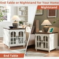 thumbnail image 6 of 24" Farmhouse End Table with Charging Station, Side Table with Glass Door & Storage Shelf Nightstand for Living Room Bedroom, Blue, 6 of 7