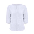 thumbnail image 3 of Cotton Linen Shirts Trendy Fashion Clothes Dress Shirts Teacher Loose Tunics Loose Fit 3/4 Sleeve Tops Summer Tops Plus Size Button Shirt Solid Blouses Cute Dressy Clothing V Neck White M, 3 of 5