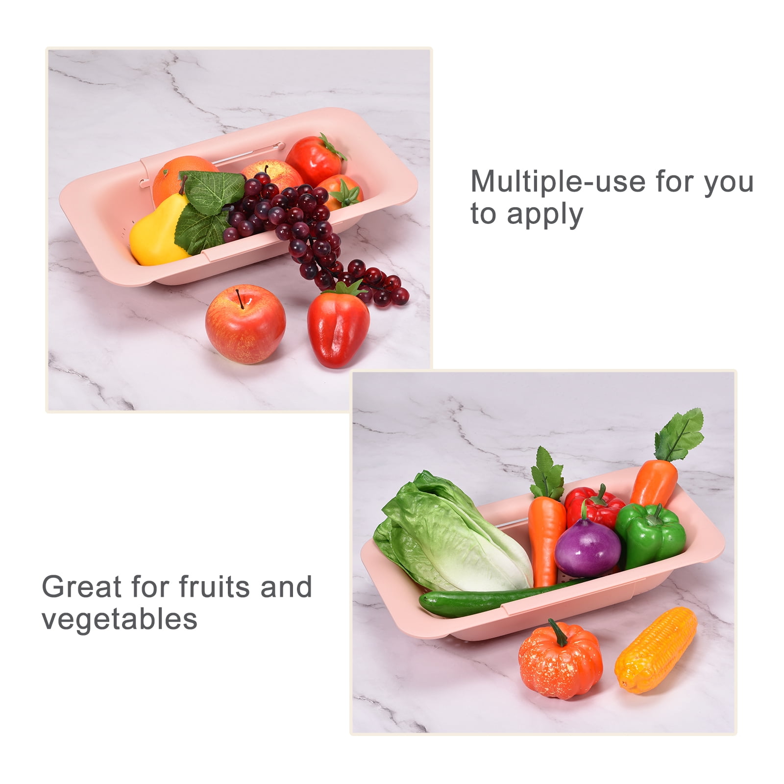 Unique Bargains Collapsible Food Colander Kitchen Plastic Basket for Food 2 Pcs Pink, Green