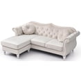 thumbnail image 3 of Passion Furniture Hollywood 81 in. Ivory Velvet Chesterfield Sectional Sofa with 2-Throw Pillow, 3 of 5