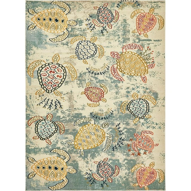 Unique Loom Positano Abstract Turtles Rug 9' x 12' Rectangle Beige/Blue