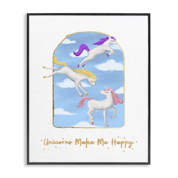 Stupell Industries Glam Unicorns Make Me Happy Sky Blue Black Framed Giclee Art, 11 x 14, by Ziwei Li