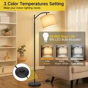 OUTON 63 Arc Floor Lamp for Living Room, Modern Standing Lamp with Hanging Linen Shade, Metal Floor Lamp with 3 Color Temperatures LED Bulb for Bedroom(Black)