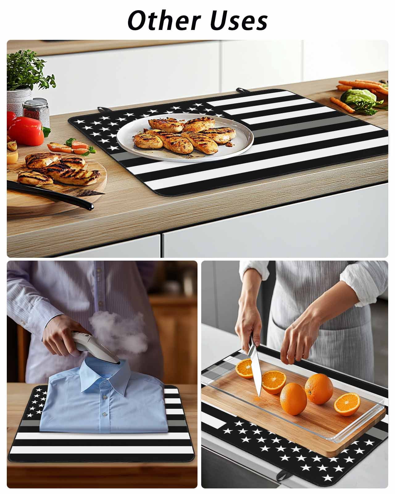 Stove Top Covers for Electric Stove, Thin Grey White Line Glass Stovetop Cover Protector, American Flag Star Induction Cooktop Protector Oven Mat for Kitchen Countertop 24"x21"